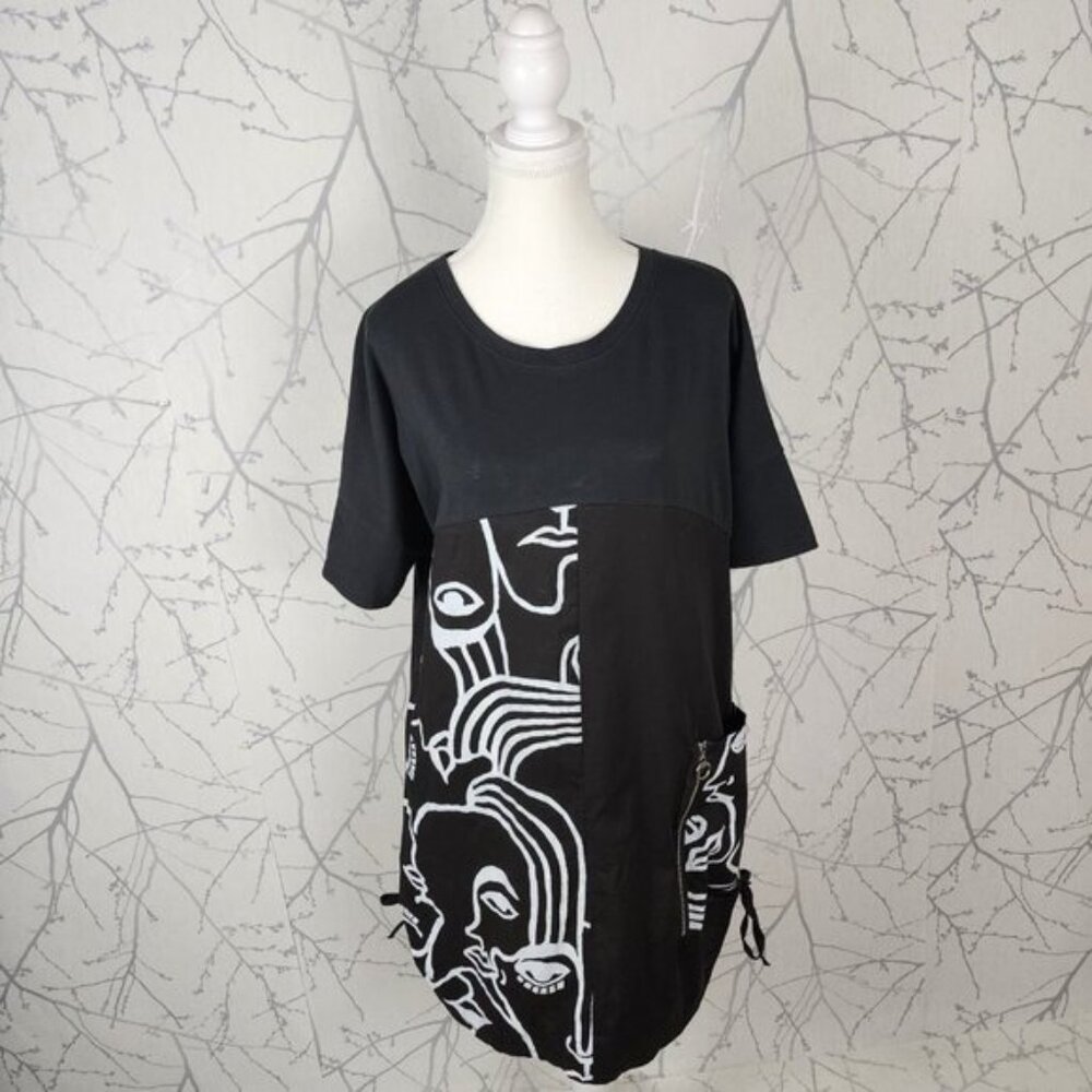 Paolo Tricot Black Patchwork Artsy Printed Cotton Stretch Tunic Dress